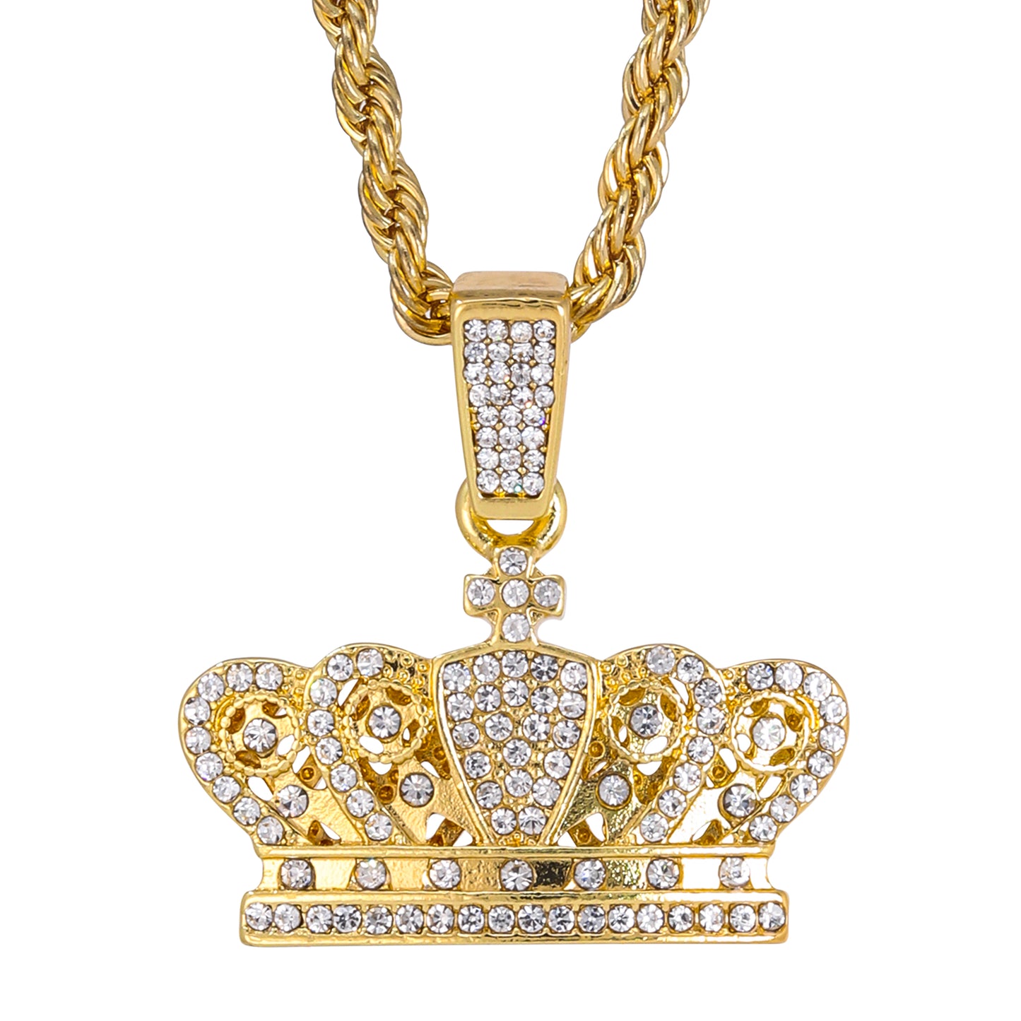 Iced Medium Crown Pendant with 4mm Rope Chain 24" - HC-1395