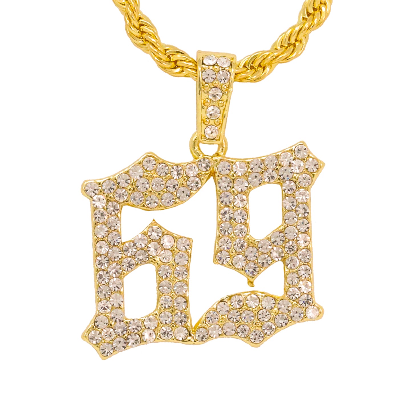 Iced Medium 69 Pendant with 4mm Rope Chain 24" - HC-1401*