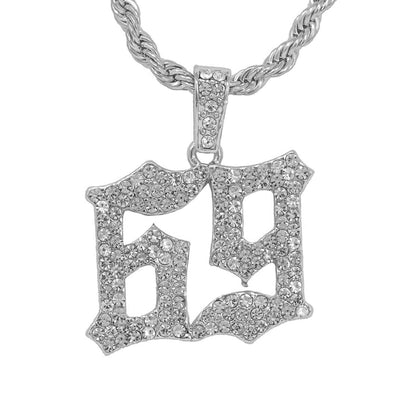 Iced Medium 69 Pendant with 4mm Rope Chain 24" - HC-1401*
