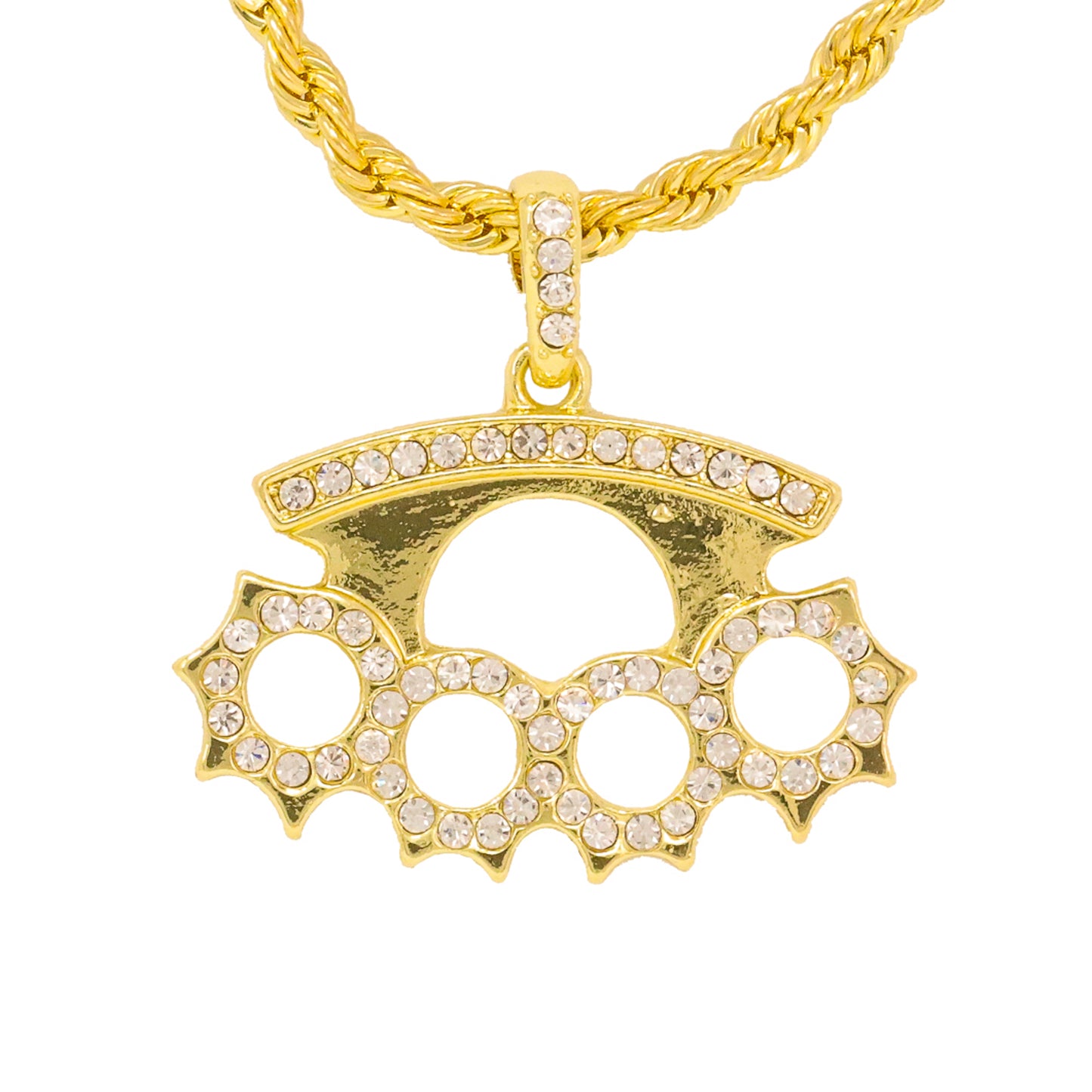 Iced Medium Knuckles Pendant with 4mm Rope Chain 24" - HC-1402*