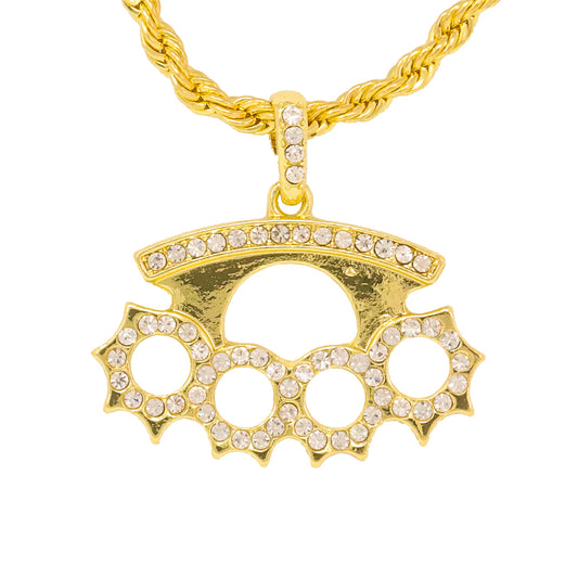 Iced Medium Knuckles Pendant with 4mm Rope Chain 24" - HC-1402*
