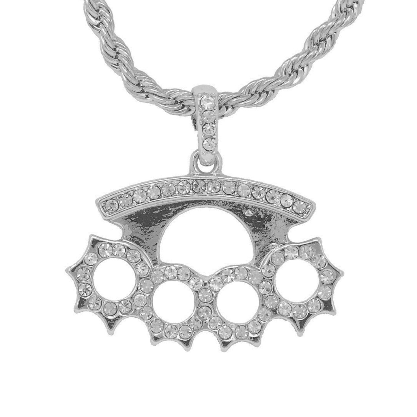 Iced Medium Knuckles Pendant with 4mm Rope Chain 24" - HC-1402*