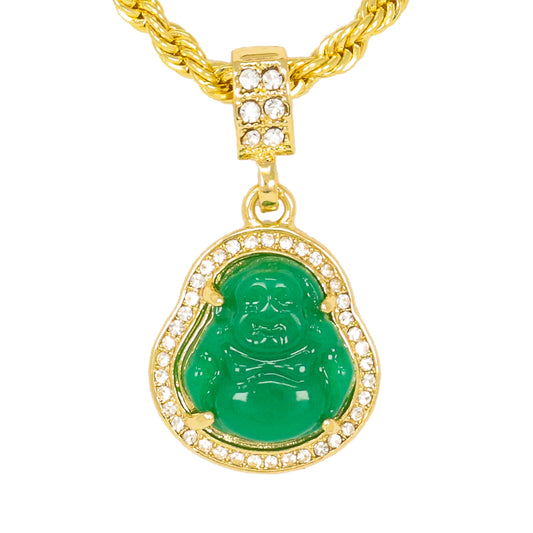 Iced Medium Buddha Pendant with 4mm Rope Chain 24" - HC-1403
