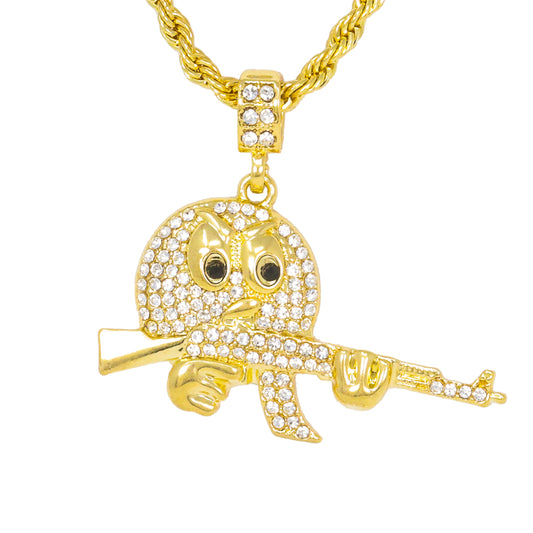 Iced Medium Emoji Pendant with 4mm Rope Chain 24" - HC-1405