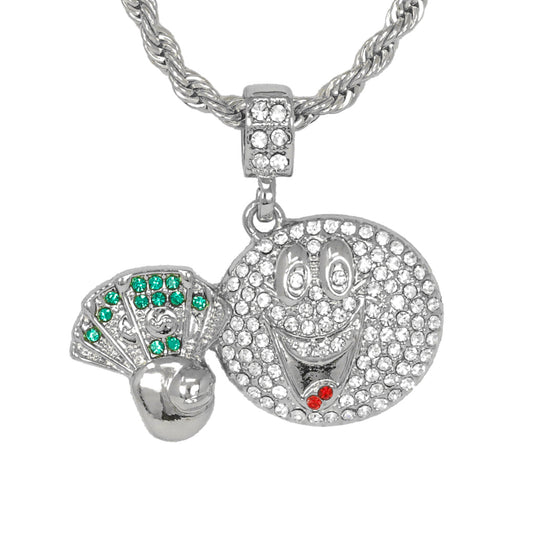 Iced Medium Emoji Pendant with 4mm Rope Chain 24" - HC-1406*