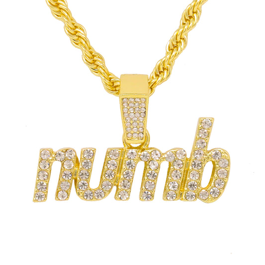 Iced Medium Numb Pendant with 4mm Rope Chain 24" - HC-1411*