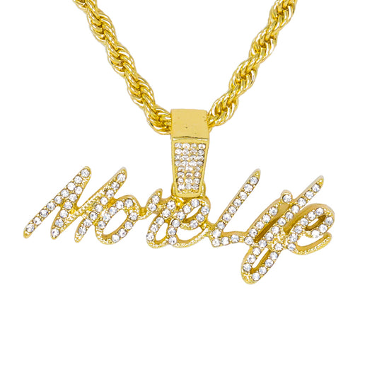 Iced Medium More Life Pendant with 4mm Rope Chain 24" - HC-1412*