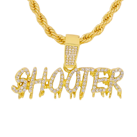Iced Medium Shooter Pendant with 4mm Rope Chain 24" - HC-1413*