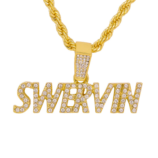 Iced Medium Swervin Pendant with 4mm Rope Chain 24" - HC-1414*