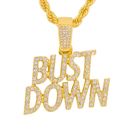 Iced Medium Bust Down Pendant with 4mm Rope Chain 24" - HC-1415*
