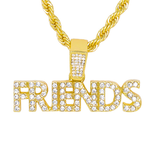 Iced Medium Friends Pendant with 4mm Rope Chain 24" - HC-1416*