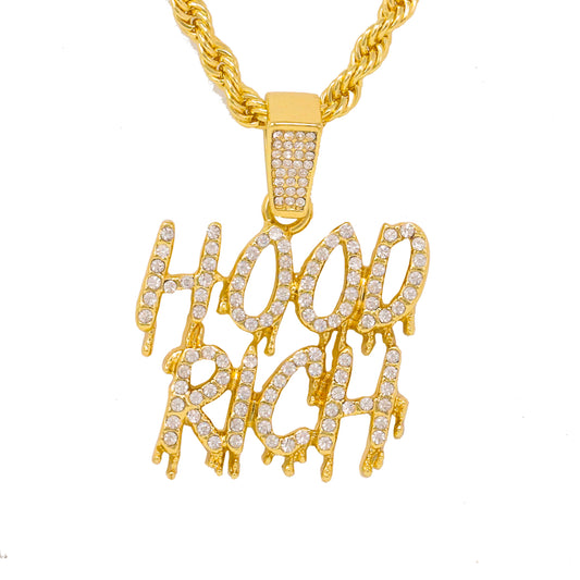 Iced Medium Hood Rich Pendant with 4mm Rope Chain 24" - HC-1417