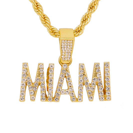 Iced Medium Miami Pendant with 4mm Rope Chain 24" - HC-1420*