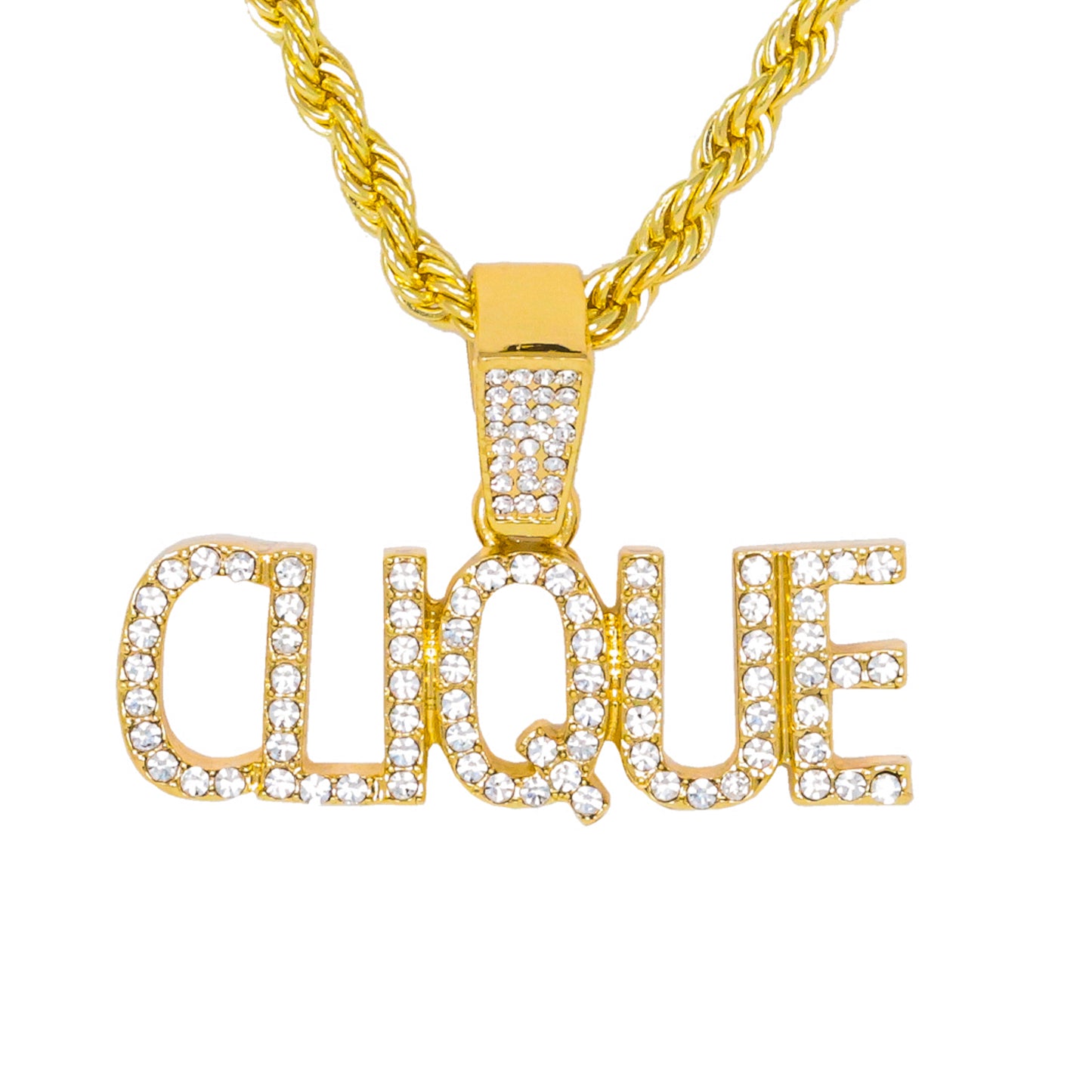 Iced Medium Clique Pendant with 4mm Rope Chain 24" - HC-1423*