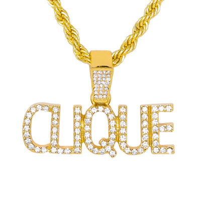 Iced Medium Clique Pendant with 4mm Rope Chain 24" - HC-1423*