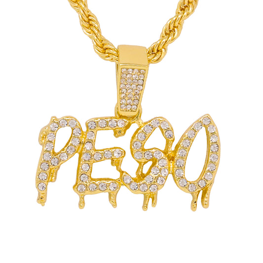 Iced Medium Peso Pendant with 4mm Rope Chain 24" - HC-1426*