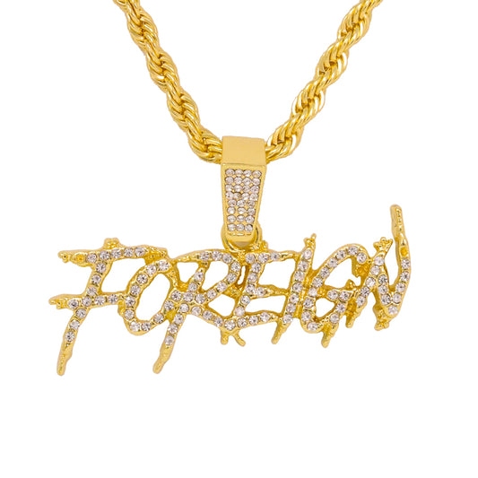 Iced Medium Foreign Pendant with 4mm Rope Chain 24" - HC-1427*