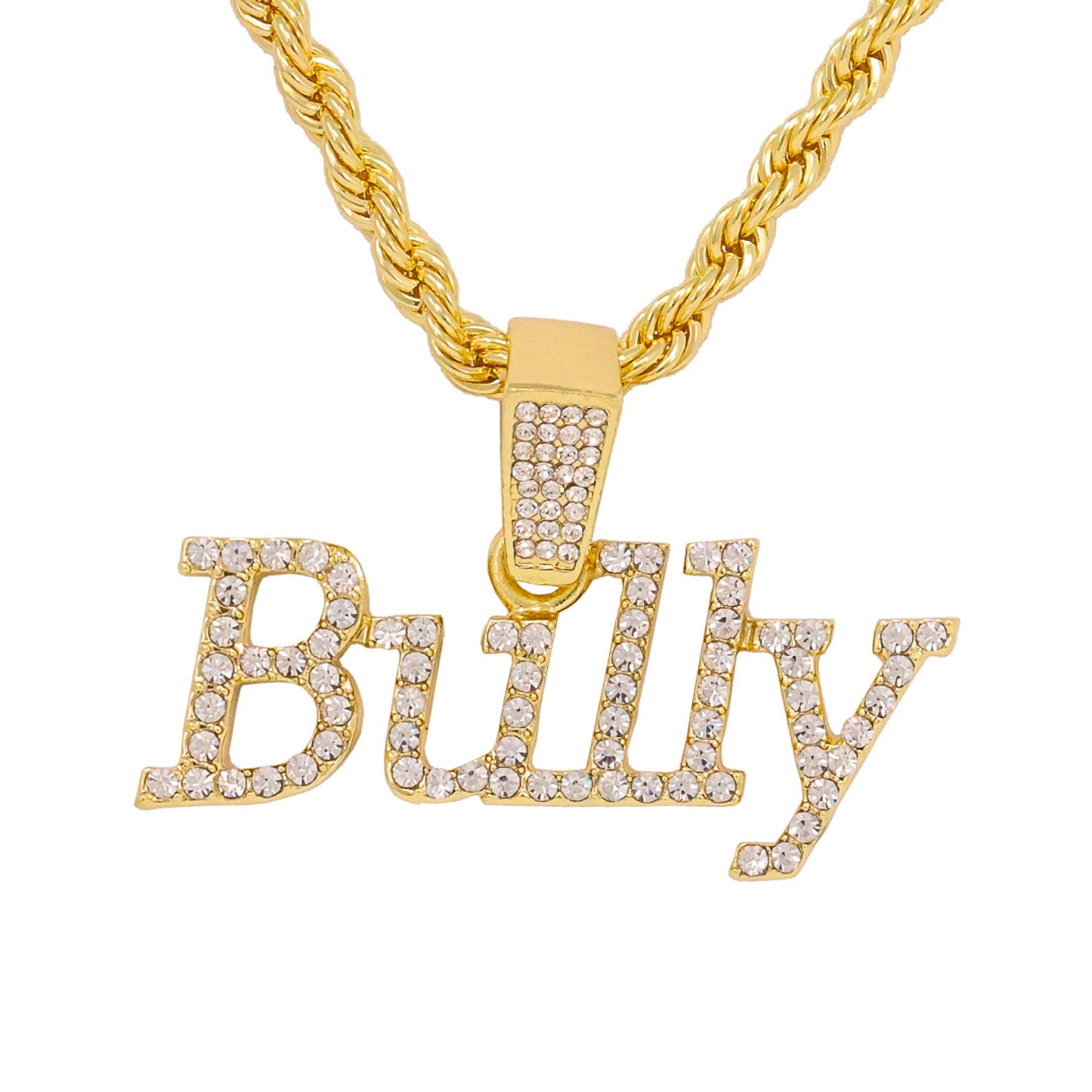 Iced Medium Bully Pendant with 4mm Rope Chain 24" - HC-1429*