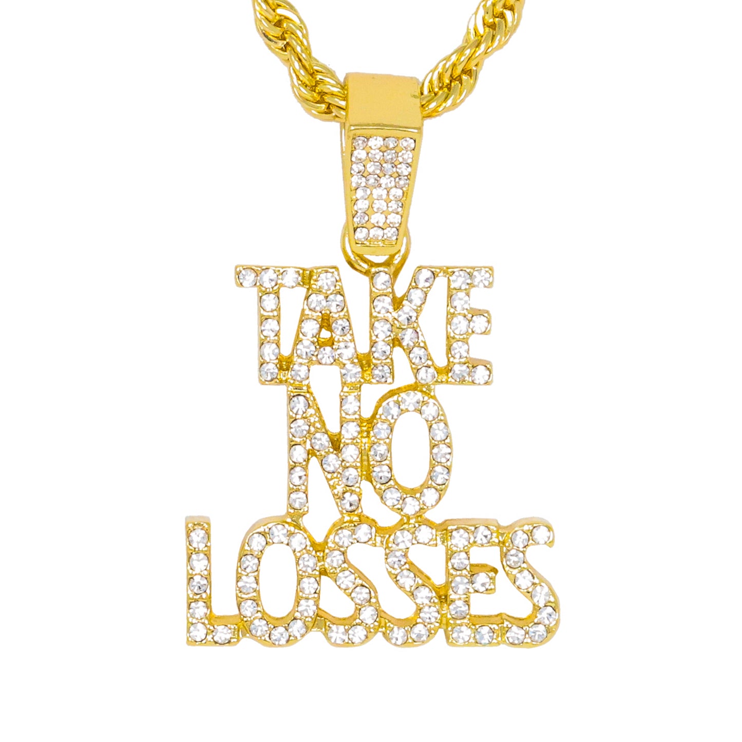 Iced Medium Take No Losses Pendant with 4mm Rope Chain 24" - HC-1430*