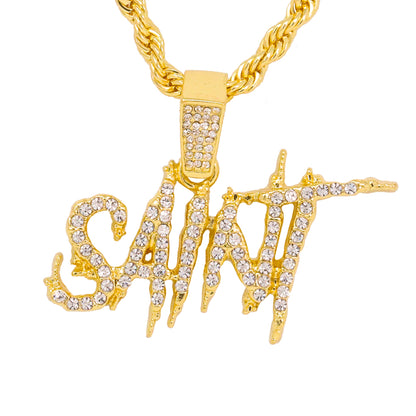 Iced Medium Saint Pendant with 4mm Rope Chain 24" - HC-1432*