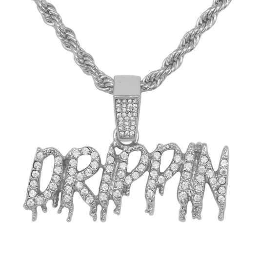 Iced Medium Drippin Pendant with 4mm Rope Chain 24" - HC-1433