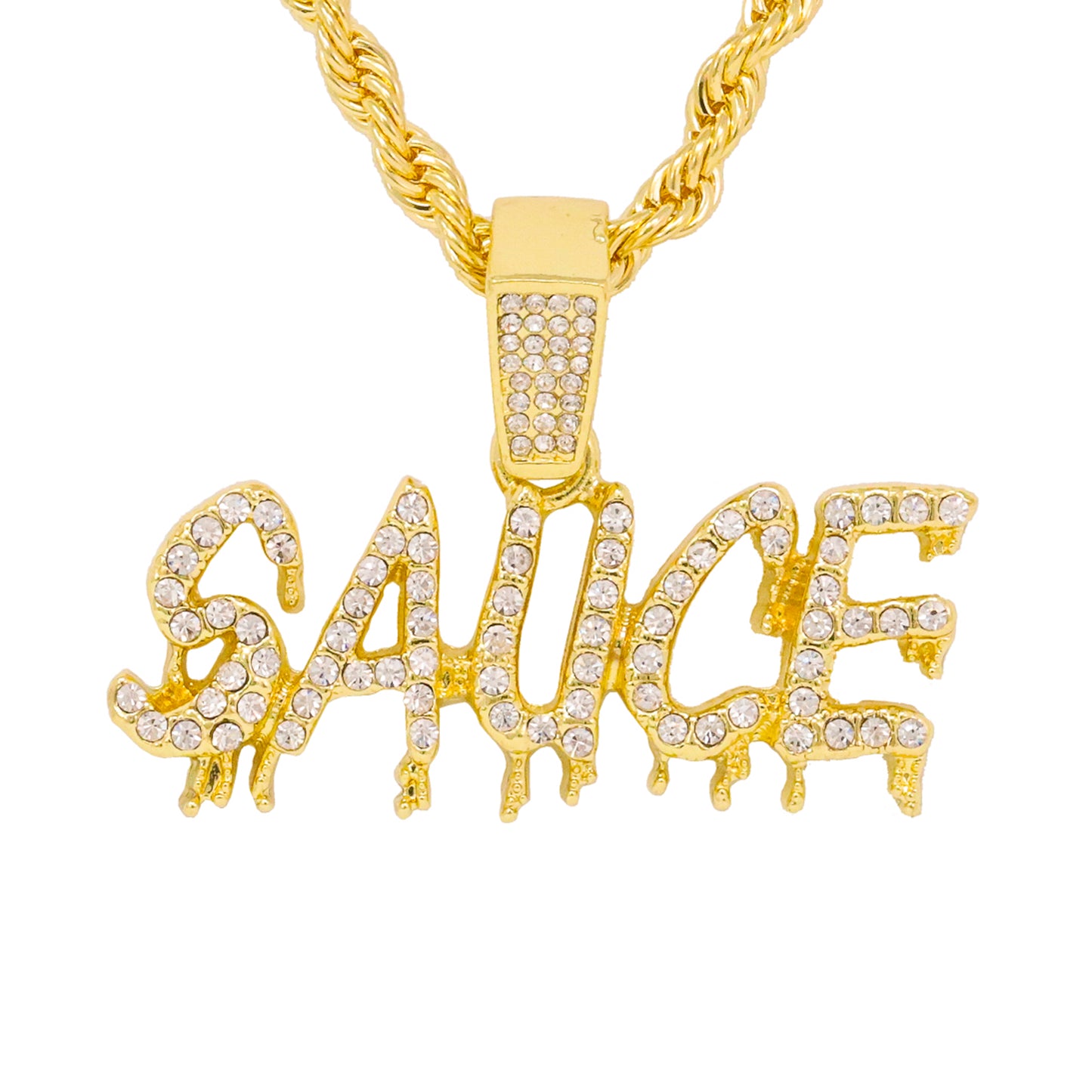 Iced Medium Sauce Pendant with 4mm Rope Chain 24" - HC-1434*