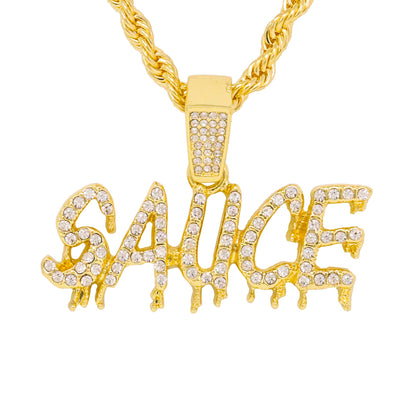 Iced Medium Sauce Pendant with 4mm Rope Chain 24" - HC-1434*