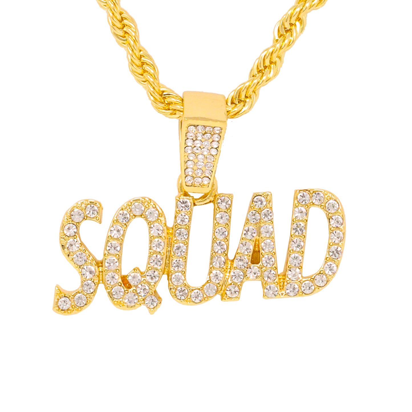 Iced Medium Squad Pendant with 4mm Rope Chain 24" - HC-1435*