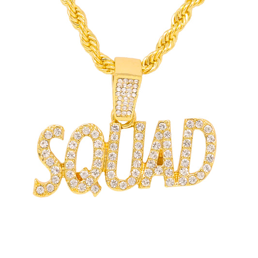 Iced Medium Squad Pendant with 4mm Rope Chain 24" - HC-1435*