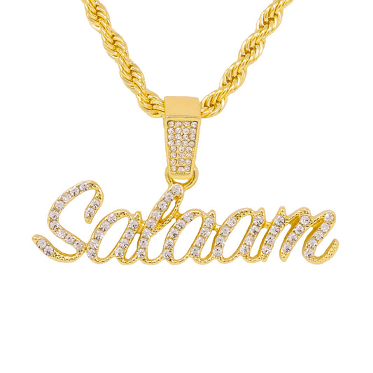 Iced Medium Salaam Pendant with 4mm Rope Chain 24" - HC-1439*