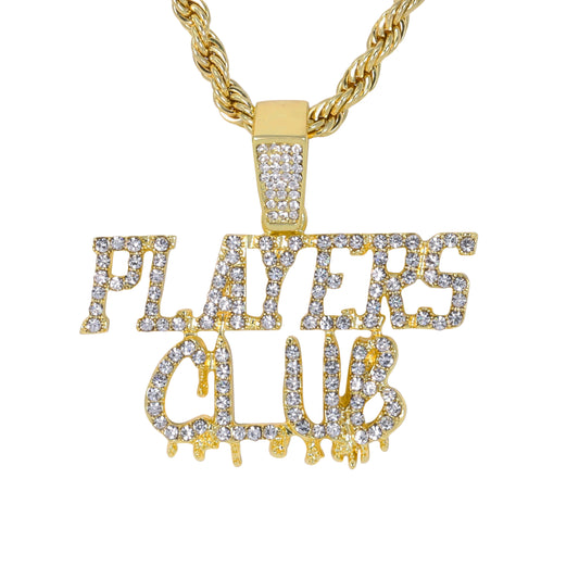 Iced Medium Players Club Pendant with 4mm Rope Chain 24" - HC-1502*