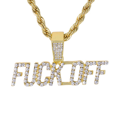 Iced Medium Fuck Off Pendant with 4mm Rope Chain 24" - HC-1504*