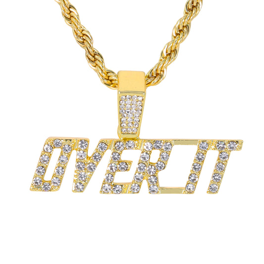 Iced Medium Over It Pendant with 4mm Rope Chain 24" - HC-1506*