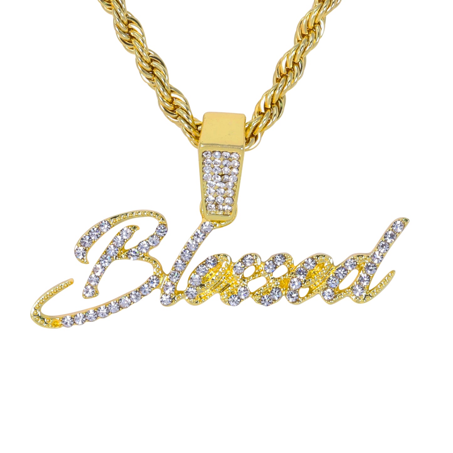 Iced Medium Blessed Pendant with 4mm Rope Chain 24" - HC-1507