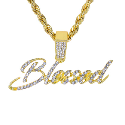 Iced Medium Blessed Pendant with 4mm Rope Chain 24" - HC-1507
