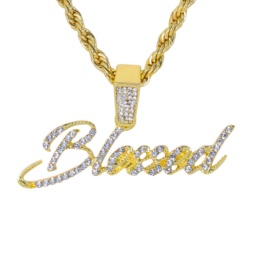 Iced Medium Blessed Pendant with 4mm Rope Chain 24" - HC-1507