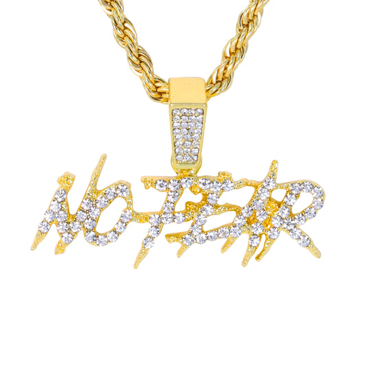 Iced Medium No Fear Pendant with 4mm Rope Chain 24" - HC-1508