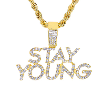 Iced Medium Stay Young Pendant with 4mm Rope Chain 24" - HC-1513*