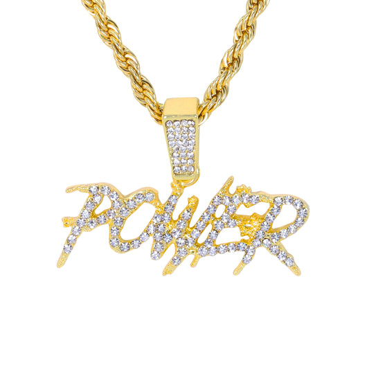 Iced Medium Power Pendant with 4mm Rope Chain 24" - HC-1514