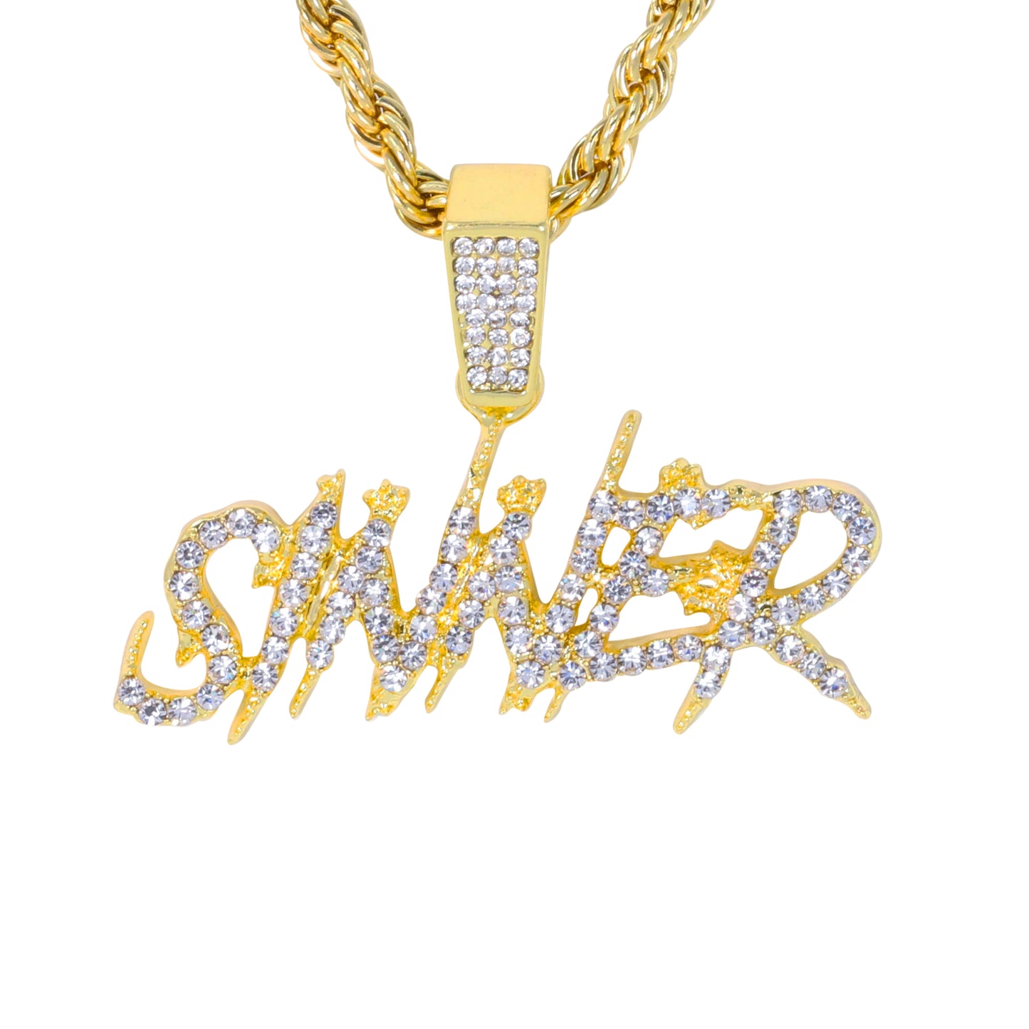 Iced Medium Sinner Pendant with 4mm Rope Chain 24" - HC-1516*