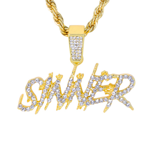 Iced Medium Sinner Pendant with 4mm Rope Chain 24" - HC-1516*
