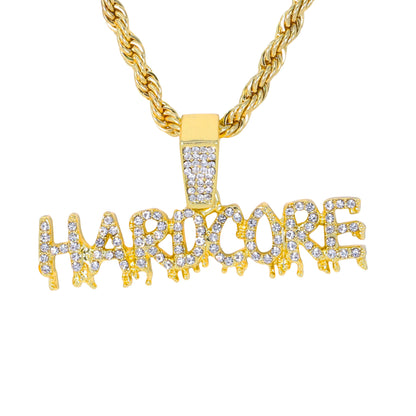Iced Medium Hardcore Pendant with 4mm Rope Chain 24" - HC-1517*