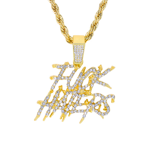Iced Medium Fuck Haters Pendant with 4mm Rope Chain 24" - HC-1519