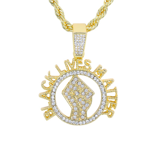 Iced Medium Blm Pendant with 4mm Rope Chain 24" - HC-1701