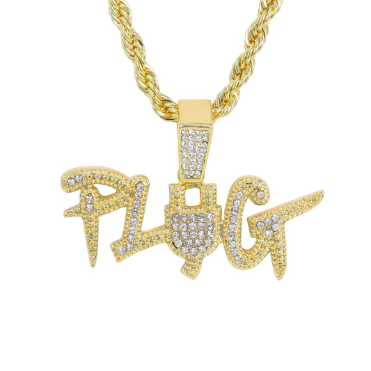 Iced Medium Plug Pendant with 4mm Rope Chain 24" - HC-1703