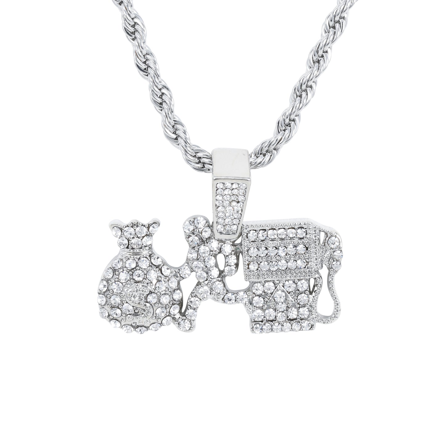 Iced Medium Money Pendant with 4mm Rope Chain 24" - HC-1704*