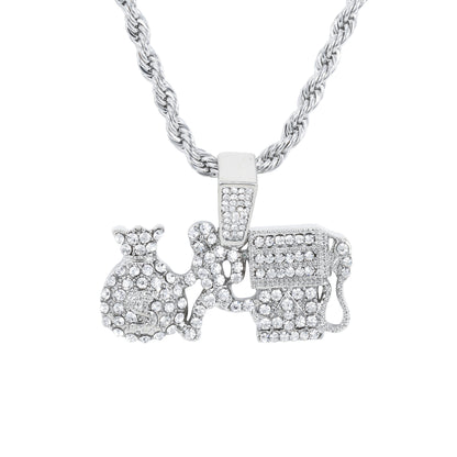 Iced Medium Money Pendant with 4mm Rope Chain 24" - HC-1704*