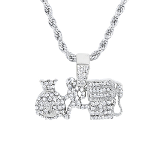 Iced Medium Money Pendant with 4mm Rope Chain 24" - HC-1704*