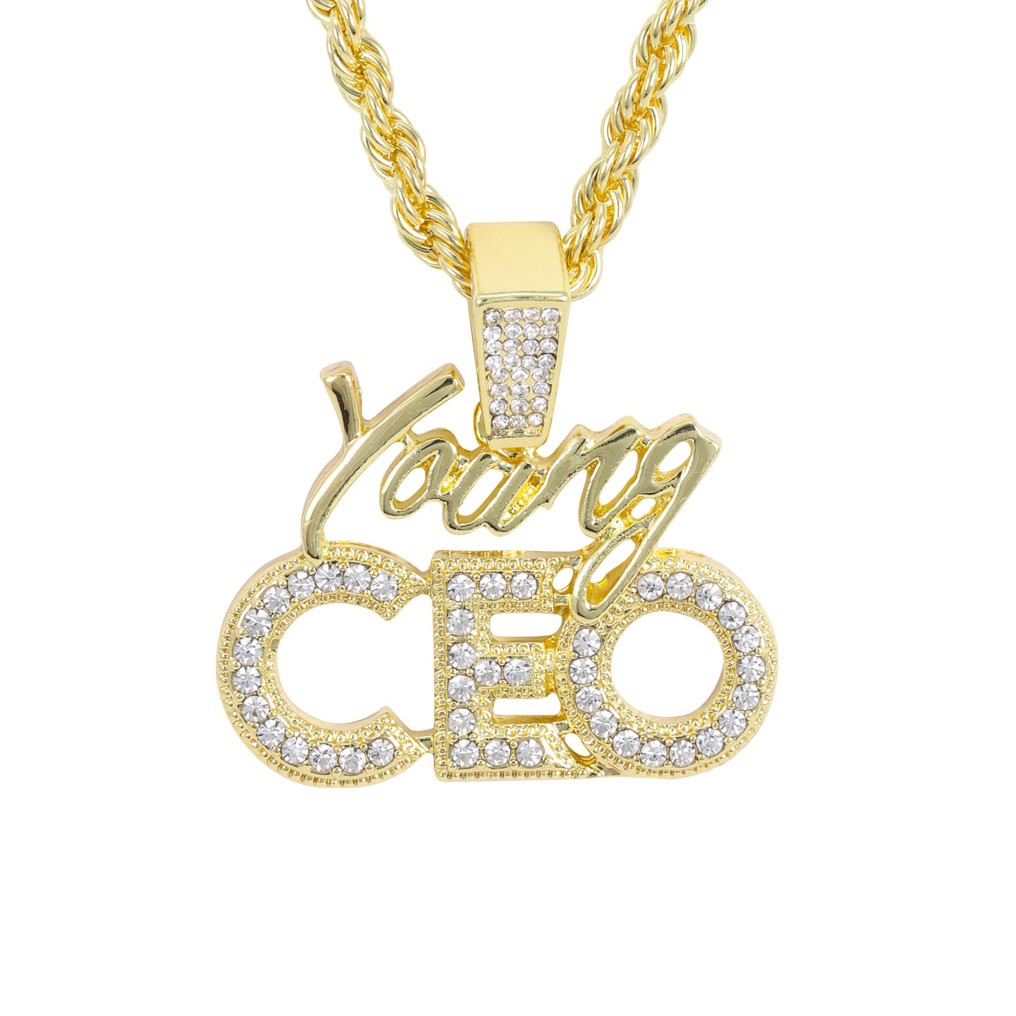 Iced Medium Young Ceo Pendant with 4mm Rope Chain 24" - HC-1705