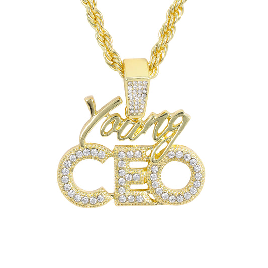 Iced Medium Young Ceo Pendant with 4mm Rope Chain 24" - HC-1705